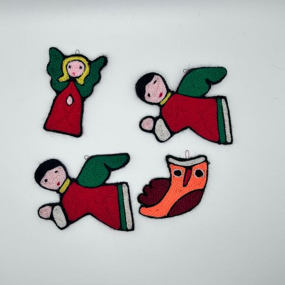 Huichol Indian Yarn Christmas Ornaments Angels and Owl Soft Ornaments Mexico - Picture 2 of 6